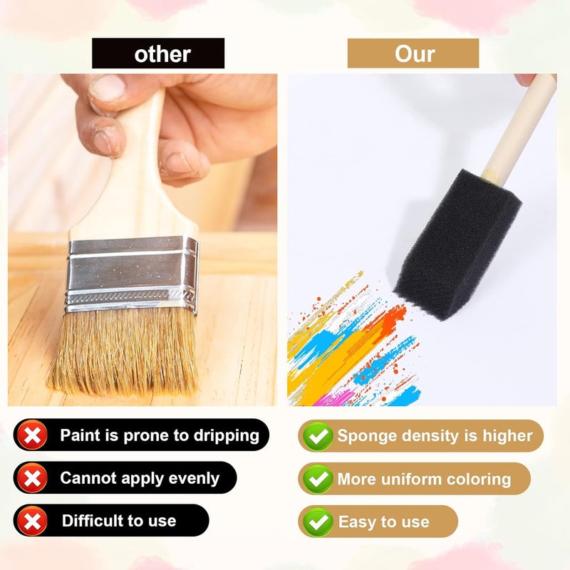 Yuomeaz 4 Pcs Foam Paint Brush, 4 Size Sponge Paint Brushes with Wood Handle, Lightweight Sponge Brush for Painting, Staining, Crafting (1/2/3/4 inch) - Image 2